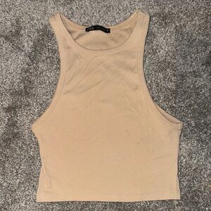Zara Tan Ribbed Tank Top